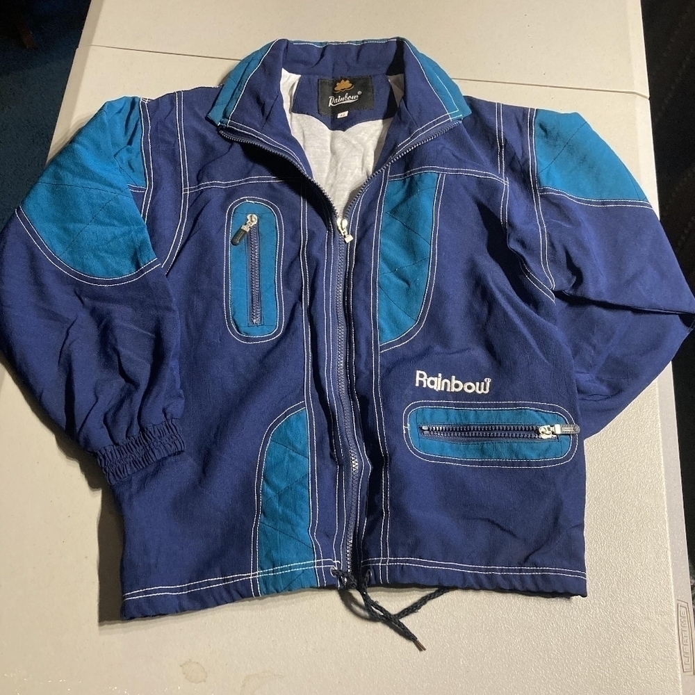 Vintage Rainbow Brand Blue Full Zip Jacket Women's Size US 6 Zipper Pockets EUC